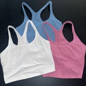 Amazon Women's Racerback Sports Bra Tank Set - White, Blue, Pink